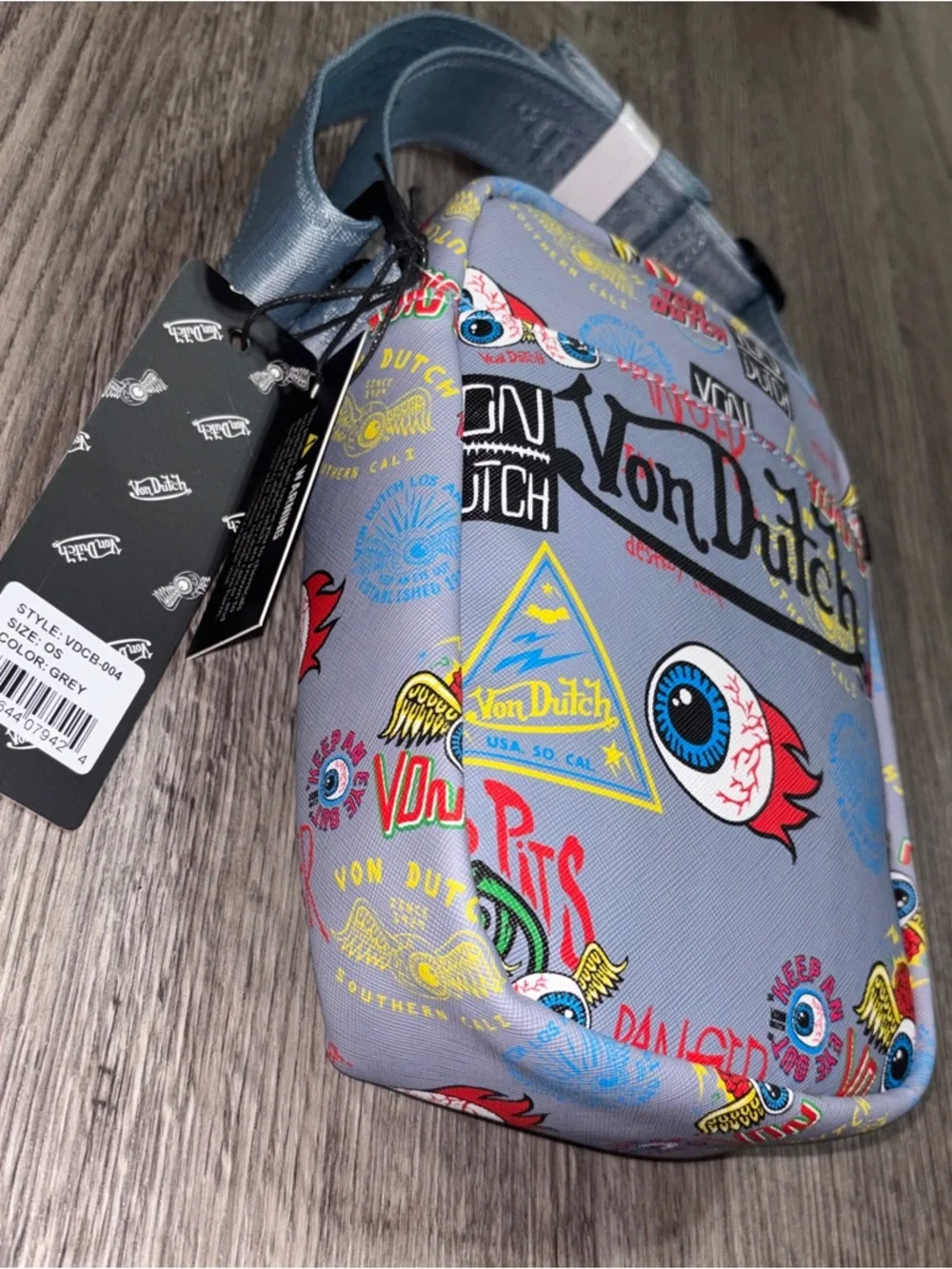 Von Dutch Crossbody Bag Grey All Over Print Y2K Streetwear Shoulder Bag NWT